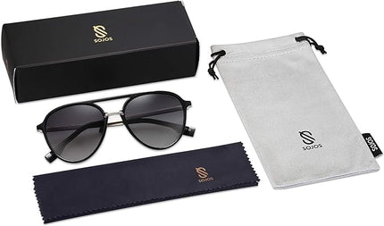SOJOS Retro Aviator Polarized Sunglasses for Women Men Double Bridge Ladies Shades