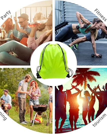 GoodtoU Drawstring Backpacks, Bulk Nylon Backpack Cinch Sack Drawstring Gym Bag for Sport, Traveling, Team (20Pcs, Fluorescent Green)