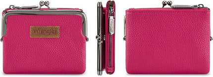 Montana West Wrangler Women's Wallet RFID Blocking Wallets Small Bifold Credit Card Holder with Kiss Clasp Hot Pink