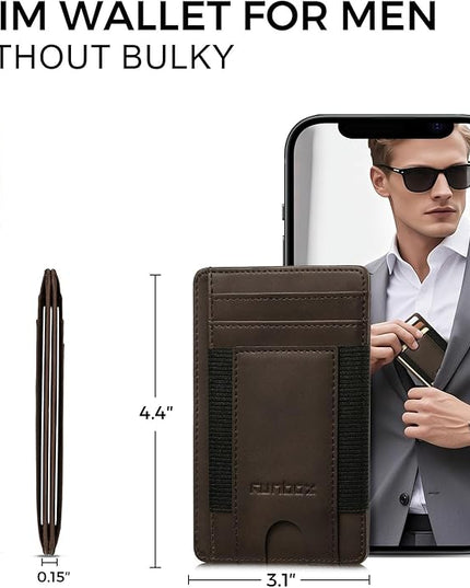 RUNBOX Slim Minimalist Wallet 8-12 Cards Front Pocket RFID Blocking Leather Small Thin Card Holder Wallets for Men and Women Gifts for Him