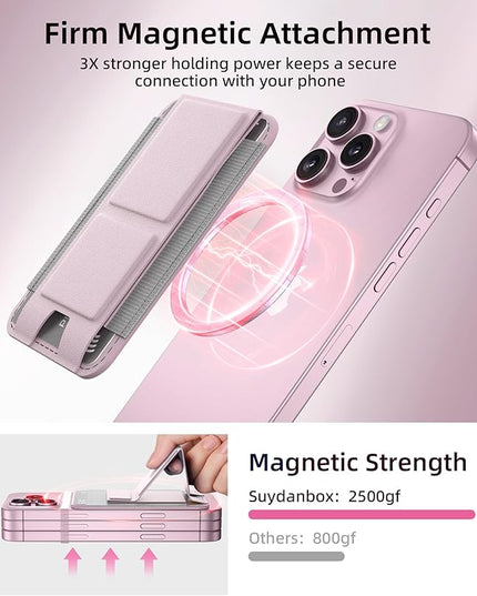 Magsafe Wallet with Angle Adjustable Stand, Magnetic Card Holder for iPhone 16/15/14/13/12 Series (Not for iPhone Mini), 1 Slot, 6 Cards, Pink