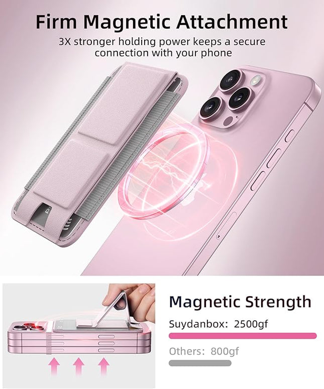 Magsafe Wallet with Angle Adjustable Stand, Magnetic Card Holder for iPhone 16/15/14/13/12 Series (Not for iPhone Mini), 1 Slot, 6 Cards, Pink
