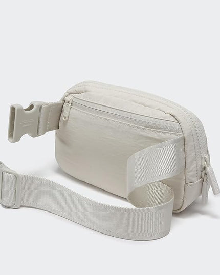Pander Two Way Zipper Fanny Pack Nylon Everywhere Belt Bag for Women, Water Repellent Waist Packs, Crossbody Bags with Adjustable Strap (White Opal).
