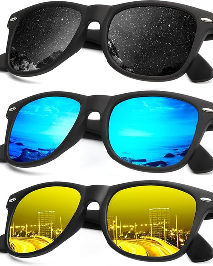 KALIYADI Polarized Sunglasses for Men and Women Matte Finish Sun glasses Color Mirror Lens UV Blocking (3 Pack)