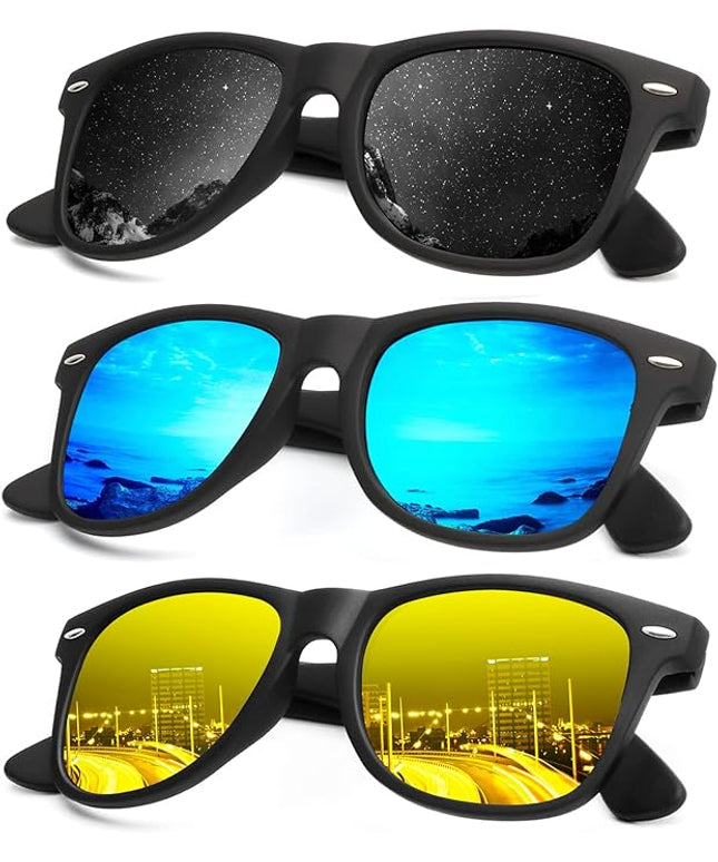 KALIYADI Polarized Sunglasses for Men and Women Matte Finish Sun glasses Color Mirror Lens UV Blocking (3 Pack)