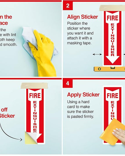 OLANZU Pack of 5 Fire Extinguisher Stickers 4"x 12"- 5 Mil Vinyl - Fire Extinguisher Sign for business with Arrow- Durable Self Adhesive, Weatherproof and UV Protected-Ideal for Office, Home and Outdoor places