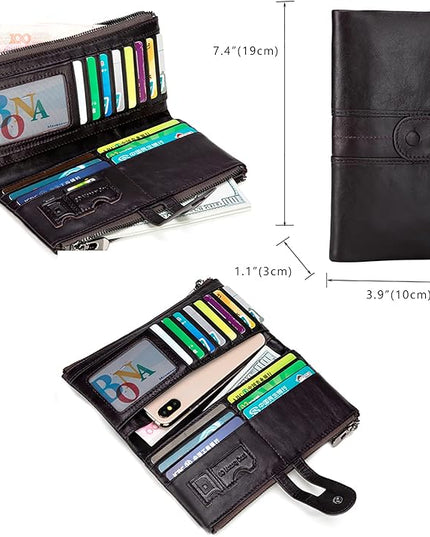 myfriday Women's RFID Blocking Genuine Leather Wallet, Bifold Long Clutch Wallet Money Clips Ladies Card Holder Purse