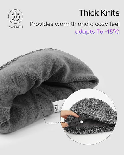 Zylioo Plus Size Fleece Lined Beanie Hat,2XL/XL/L/M/S Thermal Knitted Hat,Winter Warm Lined Snow Hats for Women Men
