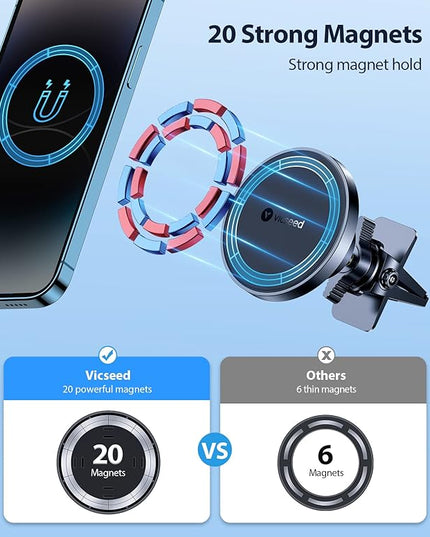 VICSEED for MagSafe Car Mount [Upgraded Strongest Magnet Power] Magnetic Phone Holder for Car Vent 360 Adjustable Magnetic Car Phone Holder Mount for iPhone 17 Pro Max 16 15 14 13 12 Plus Mini