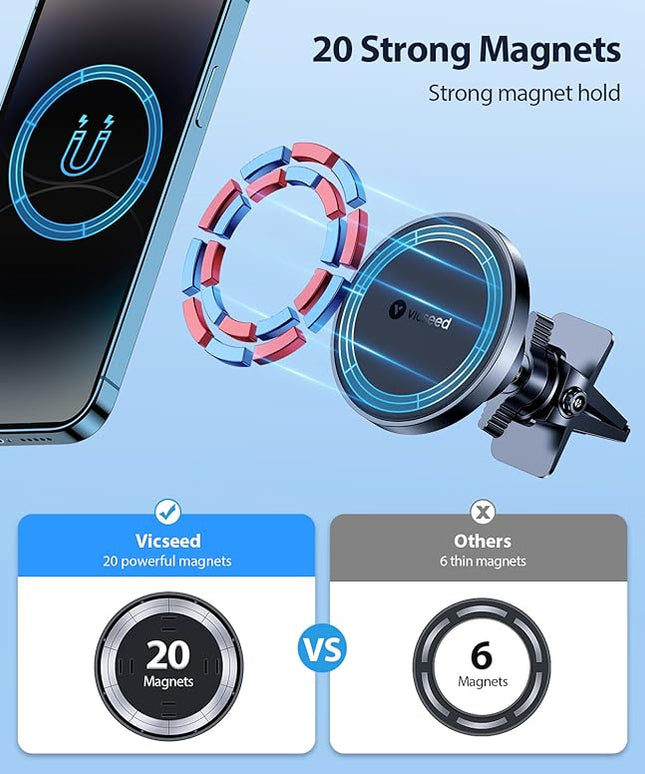 VICSEED for MagSafe Car Mount [Upgraded Strongest Magnet Power] Magnetic Phone Holder for Car Vent 360 Adjustable Magnetic Car Phone Holder Mount for iPhone 17 Pro Max 16 15 14 13 12 Plus Mini