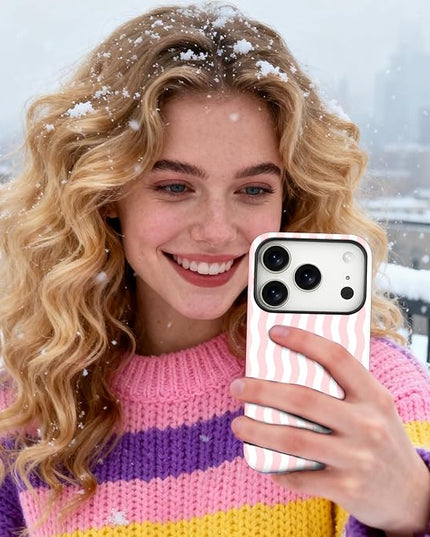 Magnetic for iPhone 17 Pro Case Cute Wavy Stripes Phone Case, Shockproof Slim TPU and Hard PC Protective Phone Cover Compatible with MagSafe Designed for Women Girls, Pink