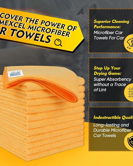 HOMEXCEL Yellow Microfiber Cleaning Cloths 12 Pack, 12.5 x 12.5 inch Microfiber Towel for Cars, Ultra Absorbent Car Washing Cloth, Lint Free Streak Free Cleaning Rags for Car, Kitchen, and Window