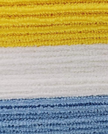 Amazon Basics Microfiber Cleaning Cloths, Ultra Absorbent, Lint Free, Streak Free, Non-Abrasive, Reusable and Washable, 16" x 12", Blue/White/Yellow, Pack of 24