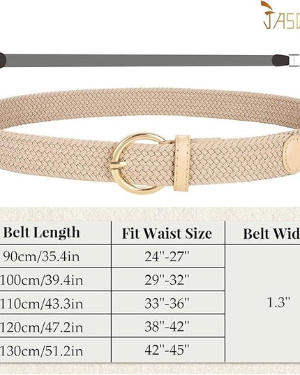 JASGOOD Women Men Braided Woven Elastic Stretch Belt Golf Canvas Casual Belt for Jeans Pants