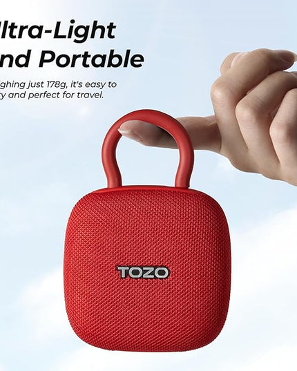 TOZO PE1 Portable Bluetooth Speakers with Adjustable Carabiner, Mini Bluetooth Wireless Shower Speaker with IPX8 Waterproof, 32H Playtime Punchy Bass Audio Speaker for Home, Outdoor and Travel, Red