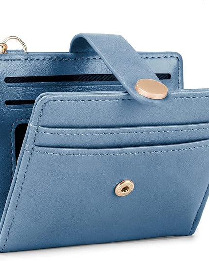 POIUGOYA Slim Wallet for Women,RFID Blocking Bifold Credit Card Holder with Zipper Coin Pocket,ID Window,Keychain