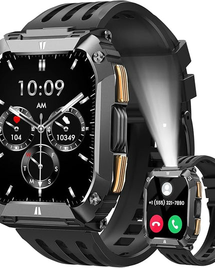 Smart Watches for Men Fitness Watch: 100 Days Battery Life/Call/Answer 1.95'' Mens Military Smart Watches for Android & iPhone, Waterproof Fitness Tracker Heart Rate Sleep Monitor/100+ Sport Modes