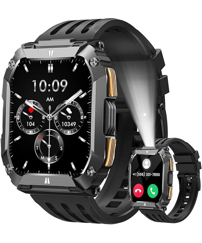 Smart Watches for Men Fitness Watch: 100 Days Battery Life/Call/Answer 1.95'' Mens Military Smart Watches for Android & iPhone, Waterproof Fitness Tracker Heart Rate Sleep Monitor/100+ Sport Modes