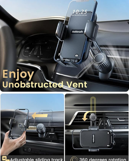 Phone Holders for Your Car: [Never Blocking] Air Vent Cell Phones Mount for iPhone 17 Pro Max & Samsung Android Smartphone [Thick Cases Friendly] Hands-Free Auto Mobile Phone Stand
