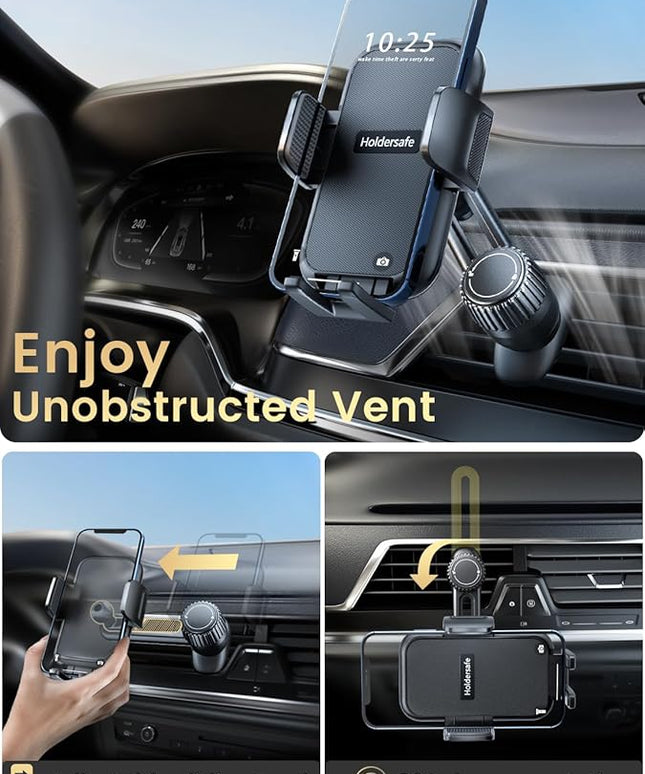 Phone Holders for Your Car: [Never Blocking] Air Vent Cell Phones Mount for iPhone 17 Pro Max & Samsung Android Smartphone [Thick Cases Friendly] Hands-Free Auto Mobile Phone Stand