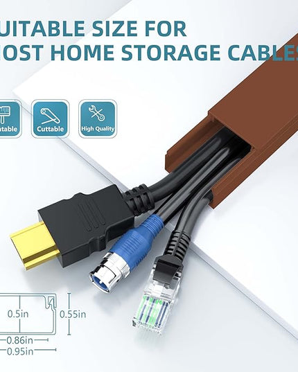 Wire Hider, 157in Delamu Cord Hider Wall, Paintable Wire Covers for Cords, TV Cable Hider Wall Kit, Cable Covers Raceway, Cable Management Hide TV Cords for Wall Mount TV, 10XL15.7 W0.95 H0.55in Brown