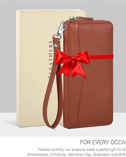 Oak Leathers Tan Leather Wallet for Women - RFID Womens Wallet Clutch with 8 Credit Card Holder, Coin Pocket, Gift for Women’s Cognac Purses