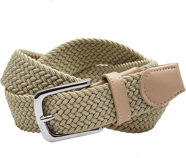 Falari Men Women Multicolored Elastic Stretch Braided Belt Canvas Fabric Woven No Holes Belt