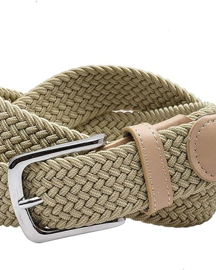 Falari Men Women Multicolored Elastic Stretch Braided Belt Canvas Fabric Woven No Holes Belt