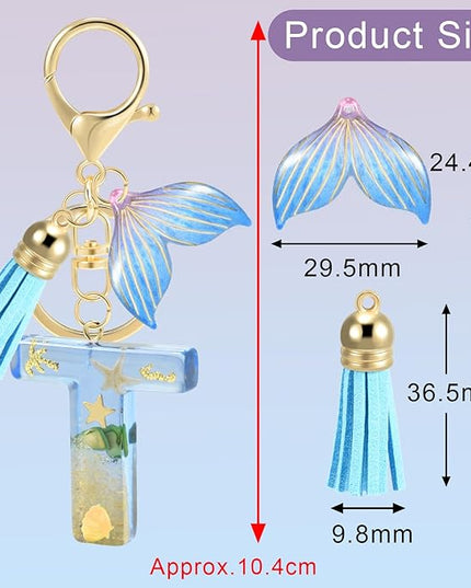 Initial letter Keychains for Women, Ocean Series Avowing Protect Earth Environment, Tassel Cute Car Keychain Initial Key Chain Keyring for Bookbag Handbag Backpack Charm Key Ring Unisex (Letter T)