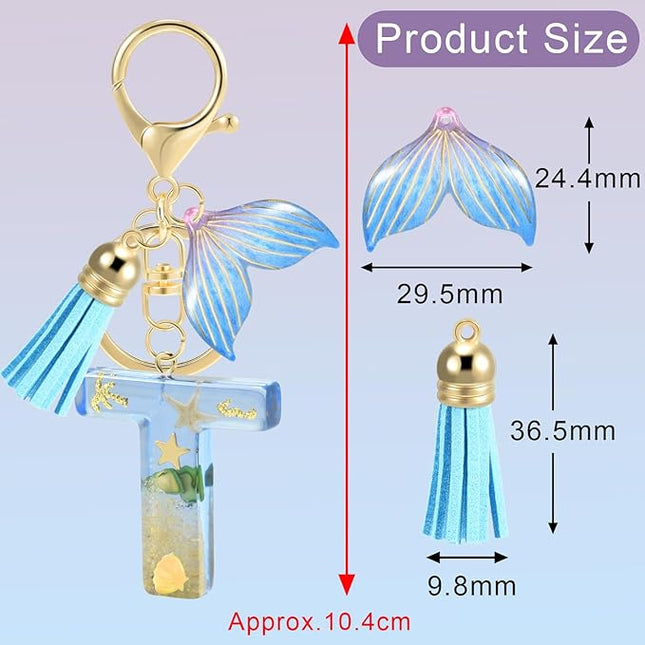 Initial letter Keychains for Women, Ocean Series Avowing Protect Earth Environment, Tassel Cute Car Keychain Initial Key Chain Keyring for Bookbag Handbag Backpack Charm Key Ring Unisex (Letter T)