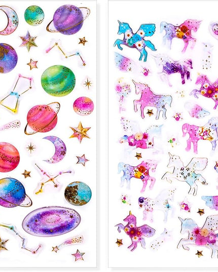 Cute Craft Stickers, Aesthetic Glitter, Tear-Resist, Waterproof Decals for Laptop, Water Bottle, Hydroflasks, Scapbooking, Planner Pack for Teens, Girls, Kids - Classic
