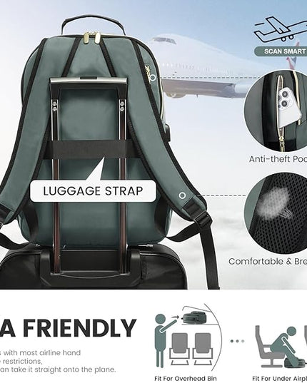 LOVEVOOK Laptop Backpack for Women 15.6 inch,Cute Womens Travel Backpack Purse,Professional Laptop Computer Bag,Waterproof Work Business College Teacher Bag Carry on Backpack with USB Port,Grass Green