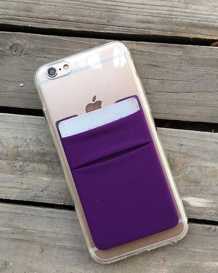2Pack Adhesive Phone Pocket,Cell Phone Stick On Card Wallet,Credit Cards/ID Card Holder(Double Secure) with Sticker for Back of iPhone,Android and All Smartphones-Black&Purple