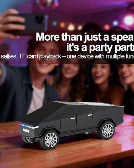 Futuristic Pickup Truck Replica Bluetooth Speaker with LED Display Screen – TWS Stereo, FM, USB/TF Playback, LED Lights, Built-in Mic, Gift for Car Lovers & Tech Fans (Black)