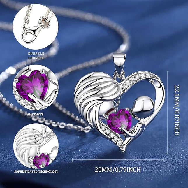 FANCIME Mom Birthstone Necklace Mother and Child Love Heart Necklace I Love You Mom Gifts Mothers Day Birthstone Jewelry Gifts for Grandmother Women Wife, 16"+2" Inches