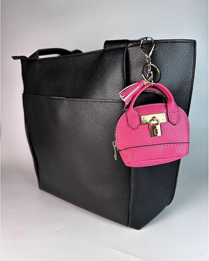 Plinvo Cute Genuine Leather Keychain Coin Purse for Women with Tassels Mini Change Pouch Brown (Rose Red)