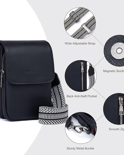 POIUGOYA Small Crossbody Bags for Women Trendy,Leather Triple Compartment Cell Phone Crossbody Wallet Purses with Card Slots