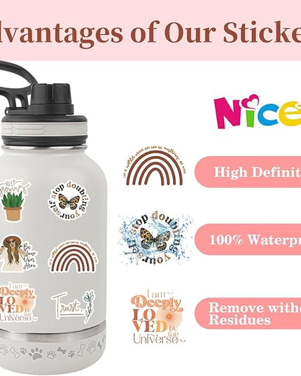100 Vintage Inspirational Stickers, Boho Motivational Aesthetic Sticker for Adults Water Bottles Laptops Positive Affirmation Journals Vinyl Boho Stickers Teen Kid