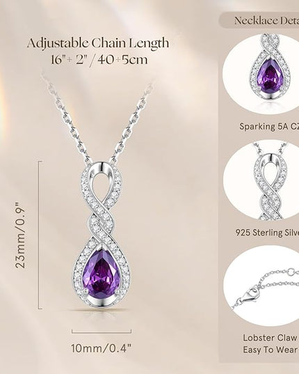FANCIME Infinity Embrace Birthstone Necklaces for Women Fine Jewelry Sterling Silver Dainty Infinity Pendant Anniversary Birthday Christmas Gifts for Her Wife Mom Daughter