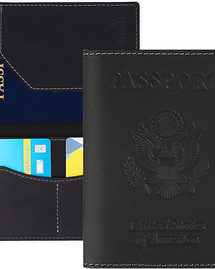 Shvigel Genuine Leather Passport Cover – Passport Holder for Men & Women – Crazy Horse Leather Travel Wallet Black