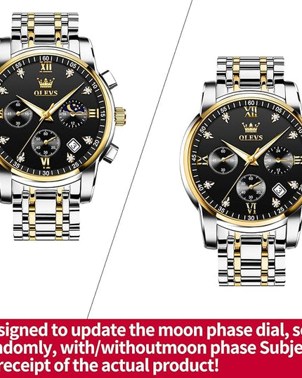 OLEVS Men's Luxury Watch Waterproof Luminous Easy Read Chronograph Watches Full Gold/White Dail/Black Face with Calendar Wristwatch