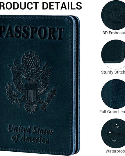 BIAOTIE Premium Leather Passport Holder Covers, Rfid Travel Wallet Passport Document Holder, Travel Essentials Wallet Cover Case for Men and Women (Blue)