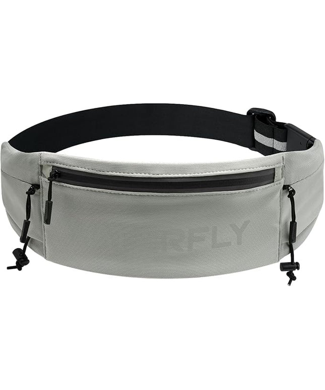 WATERFLY Running Belt Fanny Pack: Breathable 3 Pocket Waist Bag for Men Women Workout Exercise Fitness Phone Holder Fits All Phones - Runner Marathon Jogging Race Belt with Bib Clip Gray