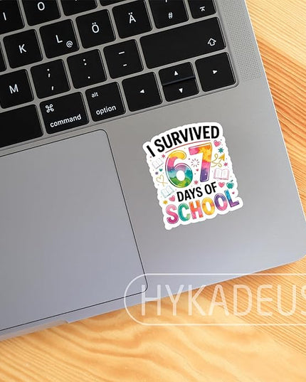 (3Pcs) I Survived 67 Days of School Funny Six Seven 67 Meme Sticker Teacher Student Humor Vinyl Decals Waterproof Sticker for Laptop, Water Bottle, Planner, Scrapbooking, 3" x 2.5"