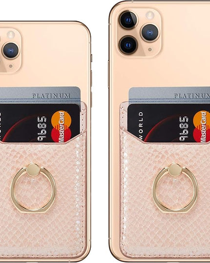 BIAJIYA Phone Card Holder RFID Leather Wallet Credit Adhesive Cell Case Stick-on Card Holder for Women and Men Back of Phone for Most of Smartphones