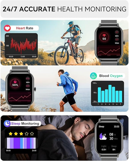 Smart Watch for Women Men, Fitness Tracker Watch for Android Phones iPhone Compatible, 1.85" Smart Watches for Women Men, 110+ Sport Modes Smartwatch (2 Strap)