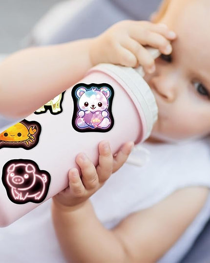 70 Pcs Cartoon Animal Water Bottle Stickers for Kids, Glow in The Dark Cute Neon Vinyl Laptop Decals, Teens Girls Boys Adults Phone Case Skateboard Luggage Decor