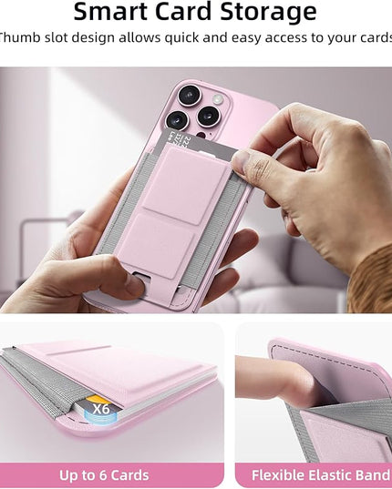 Magsafe Wallet with Angle Adjustable Stand, Magnetic Card Holder for iPhone 16/15/14/13/12 Series (Not for iPhone Mini), 1 Slot, 6 Cards, Pink