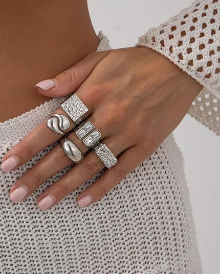 Rings for Women Adjustable Chunky Rings Set Vintage Wide Colorful Flower Stackable Ring for Women Thick Statement Ring Chunky Jewlery