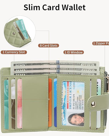 FALAN MULE Small Wallets Woman Leather Bifold RFID Blocking Card Holder With Zipper Coin Pocket